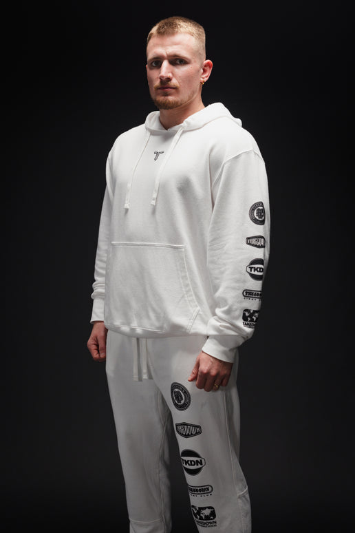 Takedown Sleeve Logo Stack Hoodie - White