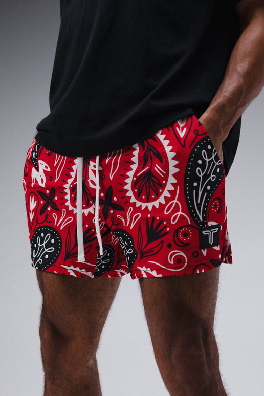 Bandana Gym Shorts (5” & 7” Inseam) - Red