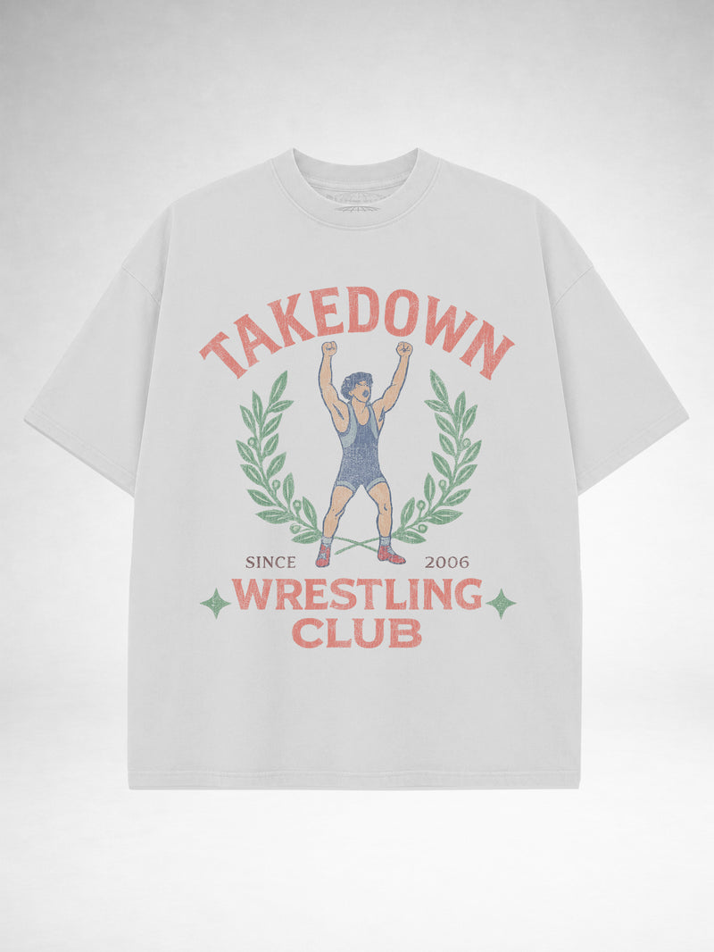 Takedown Oversized Tee - Retro Wrestling Club - White
