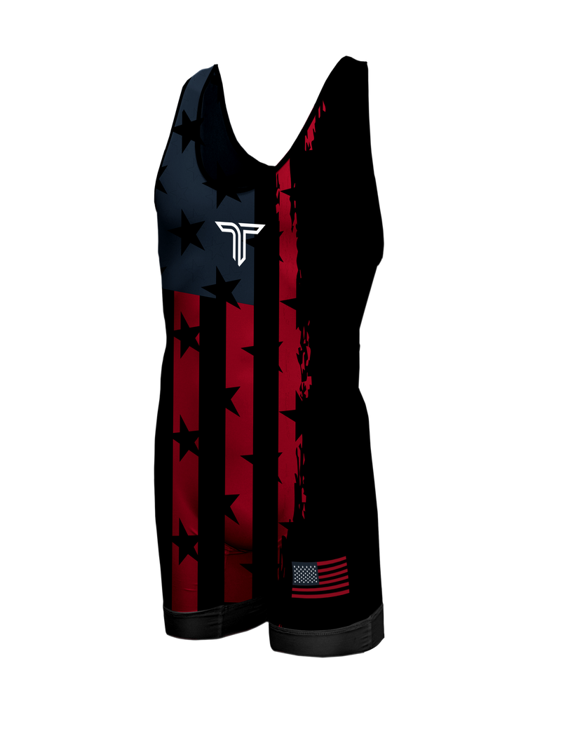 Youth Stars & Stripes Wrestling Singlet - Black