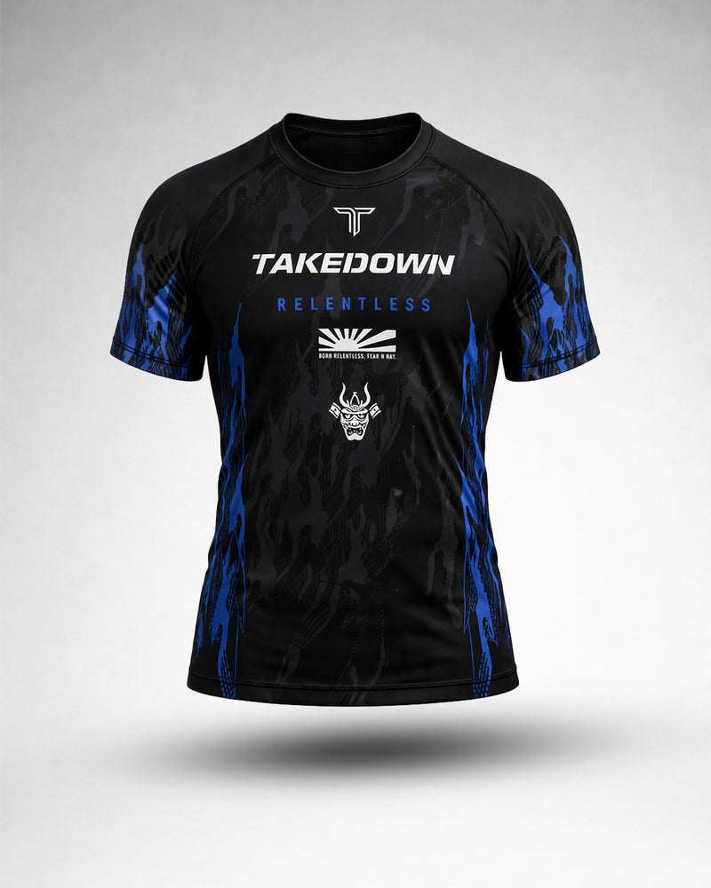 Relentless Flames Short-Sleeve Rashguard - Blue