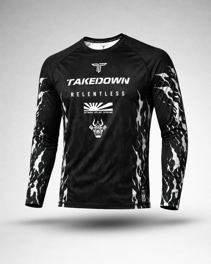 Relentless Flames Long-Sleeve Rashguard - White