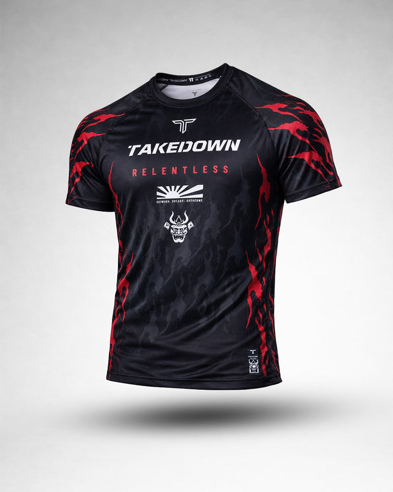 Relentless Flames Short-Sleeve Rashguard - Red